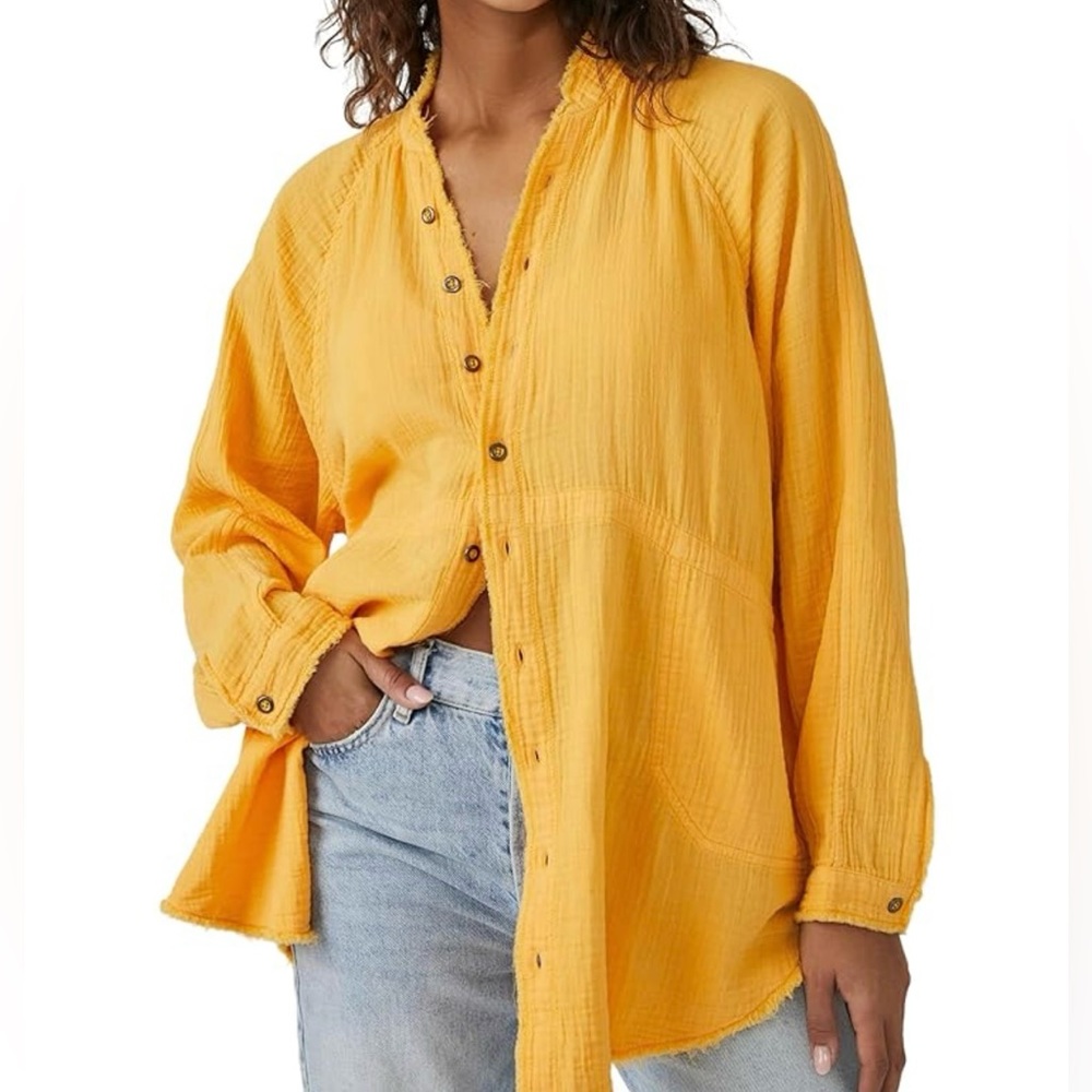 NWOT Free People Women’s Yellow Summer Daydream Button-Down